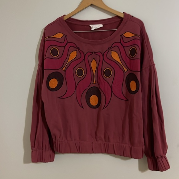 Anthropologie Embroidered & Appliquéd Burgundy Sweatshirt XL - Picture 2 of 8